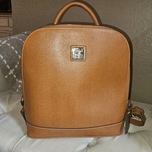 Brown Leather Backpack with Red Interior